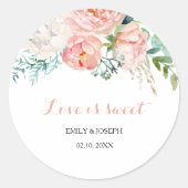 ピンクモダンの熱帯フローラの愛は甘結婚い ラウンドシール (正面)