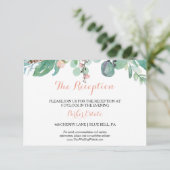 ピンクモダンの熱帯フローラウェディングレセプションカード 招待状 (スタンド正面)