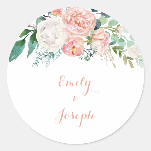 ピンクモダンの熱帯フローラ結婚の封筒用シール ラウンドシール (正面)