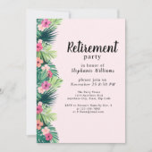ピンクモダンの熱帯花の定年パーティー 招待状 (正面)
