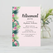 ピンクモダンの熱帯花の定年パーティー 招待状 (スタンド正面)