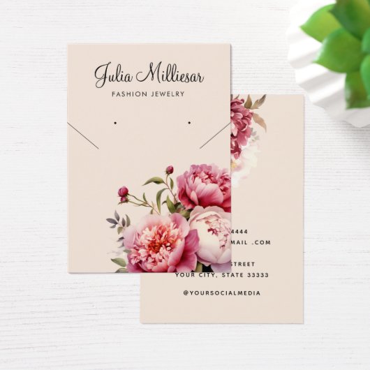 ピンクモダンの牡丹ネックレスイヤリング表示カード (デスク)