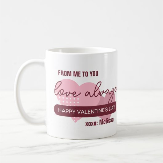ピンクモダンの甘い愛いつもバレンタインデー コーヒーマグカップ (左)