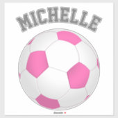 ピンクモダンの白いサッカーボール – 名前の追加 シール (シート)