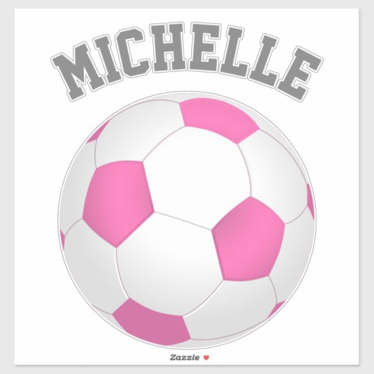 ピンクモダンの白いサッカーボール – 名前の追加 シール (シート)