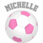 ピンクモダンの白いサッカーボール – 名前の追加 シール (正面)