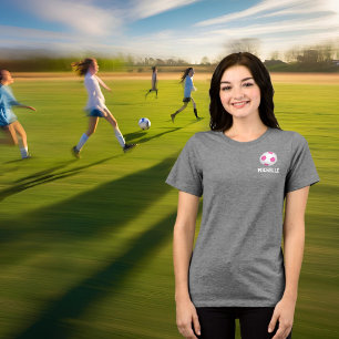ピンクモダンの白いサッカーボール – 名前の追加 トライブレンドTシャツ
