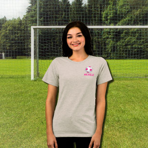 ピンクモダンの白いサッカーボール – 名前の追加 トライブレンドTシャツ