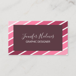 ピンクモダンの白い対角ストライプ名刺 名刺