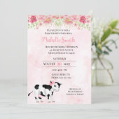 ピンクモダンの白い牛のプリントベビーシャワー 招待状 (スタンド正面)