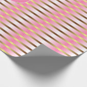 ピンクモダンの白と金ゴールドのクストライプリスマス ラッピングペーパー (角)