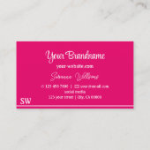 ピンクモダンの白ストライプとモノグラムスタイリッシュ 名刺 (裏面)