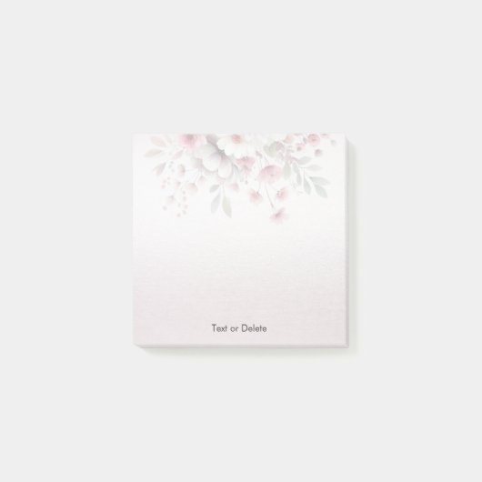 ピンクモダンの白フローラの投稿に関する注意 ポストイット (正面)