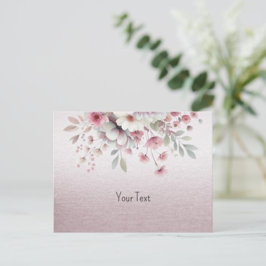 ピンクモダンの白フローラはがき ポストカード (スタンド正面)