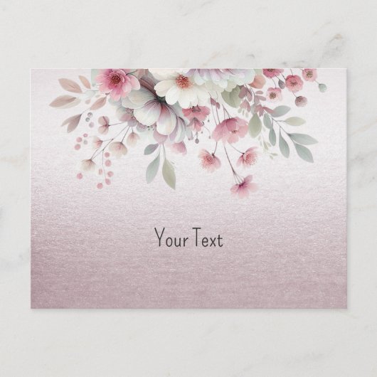 ピンクモダンの白フローラはがき ポストカード (正面)