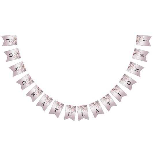 ピンクモダンの白フローラバンティング国旗 バンティングフラッグ (全)