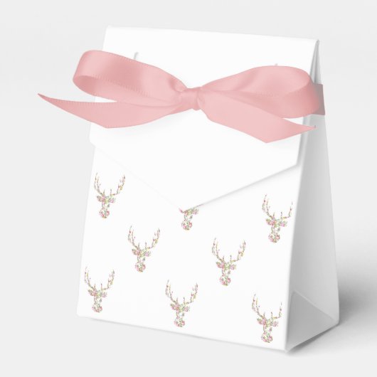 ピンクモダンの白ヴィンテージフローラ鹿の頭 フェイバーボックス (正面サイド)