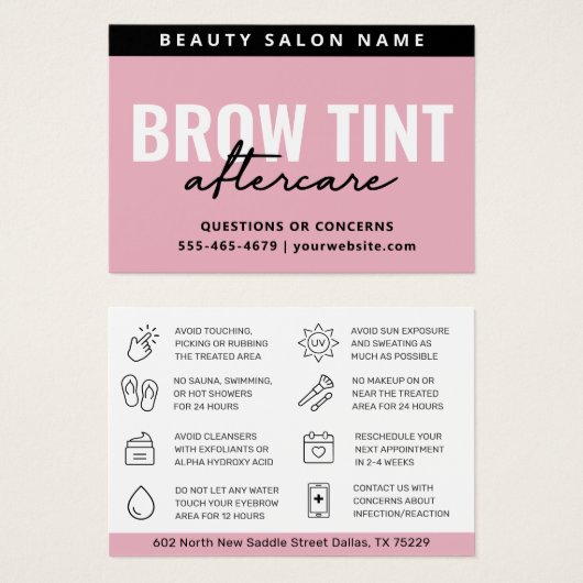 ピンクモダンの眉の濃淡アフターケアカード (正面&裏面)