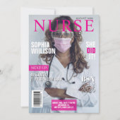 ピンクモダンの看護マガジン卒業写真Invi 招待状 (正面)