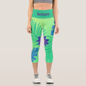 ピンクモダンの緑と紫の熱帯 カプリレギンス (正面)