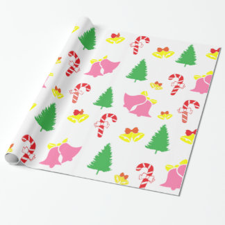 ピンクモダンの緑のクリスマスパターン ラッピングペーパー
