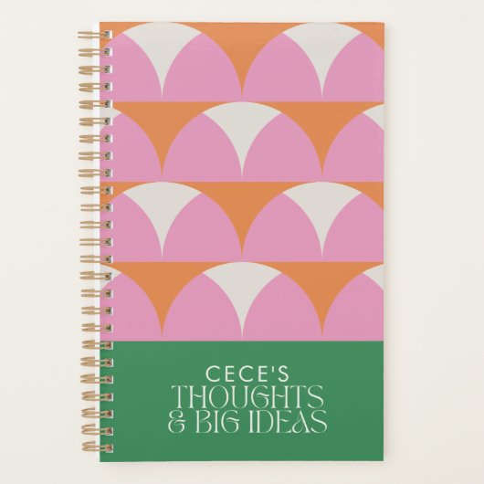 ピンクモダンの緑の幾何学的思考アイディア プランナー手帳 (正面)