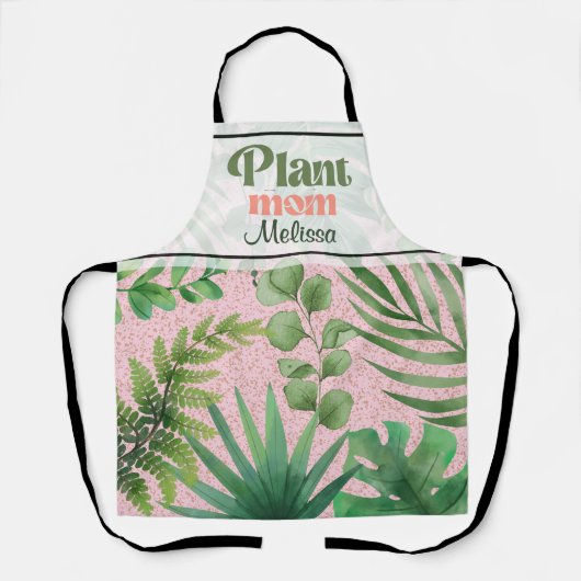 ピンクモダンの緑の水の色の離れ植物の母 エプロン (正面)