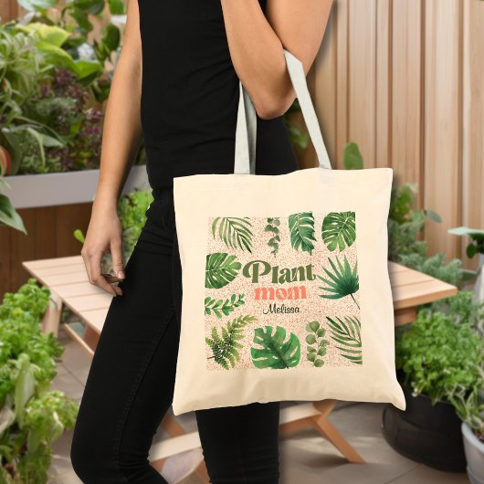 ピンクモダンの緑の水の色の離れ植物の母 トートバッグ