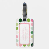 ピンクモダンの緑の水玉模様模様モノグラム ラゲッジタグ (裏面縦)