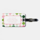 ピンクモダンの緑の水玉模様模様モノグラム ラゲッジタグ (裏面横)