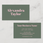 ピンクモダンの緑の美パーソナライズされた学 名刺 (正面/裏面)