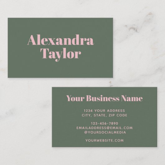 ピンクモダンの緑の美パーソナライズされた学 名刺 (正面/裏面)