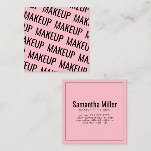 ピンクモダンの繰り返し文字模様のメイクアップ スクエア名刺 (正面/裏面)