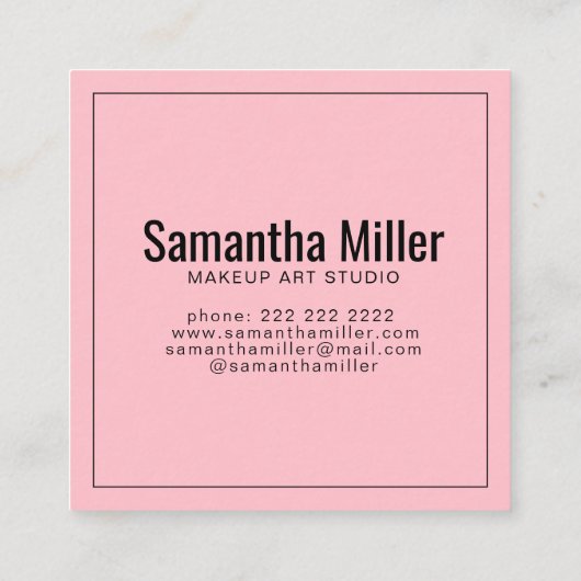 ピンクモダンの繰り返し文字模様のメイクアップ スクエア名刺 (裏面)