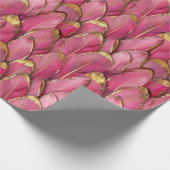 ピンクモダンの羽模様 ラッピングペーパー (角)