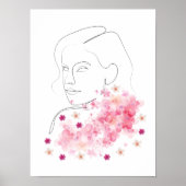 ピンクモダンの花のラインアートを持つ女性 ポスター (正面)