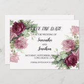 ピンクモダンの花の日付を保存招待状カード セーブザデート (正面/裏面)