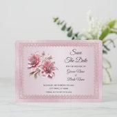 ピンクモダンの花は日付カードを保存 セーブザデート (スタンド正面)