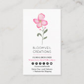 ピンクモダンの花スタイリッシュ花屋の写真qrコード 名刺 (正面)