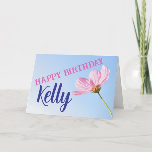 ピンクモダンの花ハッピーバースデーカード シーズンカード (正面)