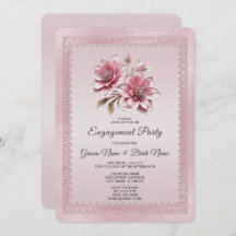 ピンクモダンの花婚約招待状