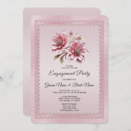 ピンクモダンの花婚約招待状 招待状