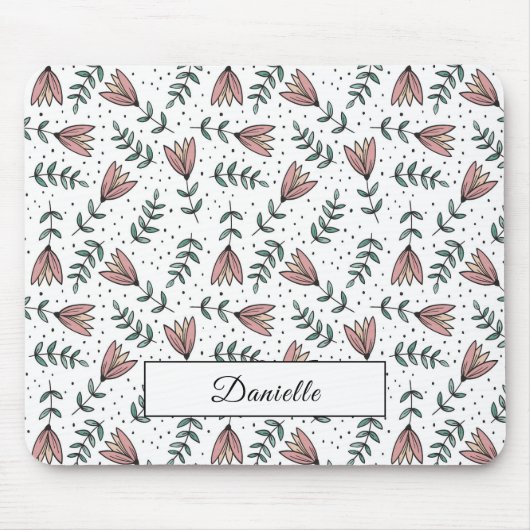 ピンクモダンの花柄の名前 マウスパッド (正面)