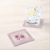 ピンクモダンの花紙コースター スクエアペーパーコースター (インサイチュ)
