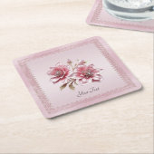 ピンクモダンの花紙コースター スクエアペーパーコースター (アングル)