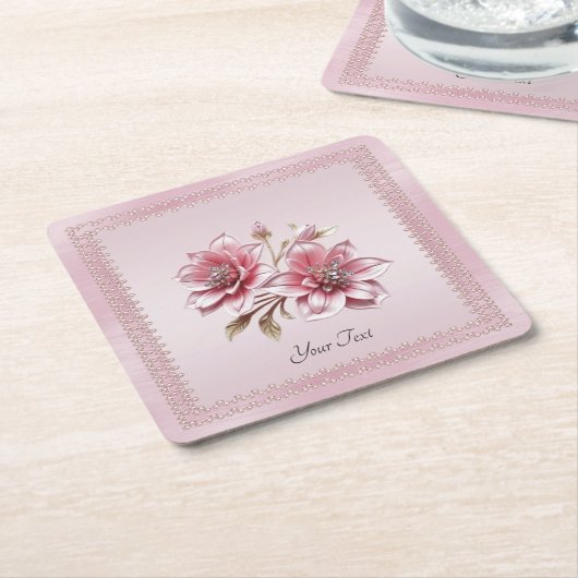 ピンクモダンの花紙コースター スクエアペーパーコースター (アングル)
