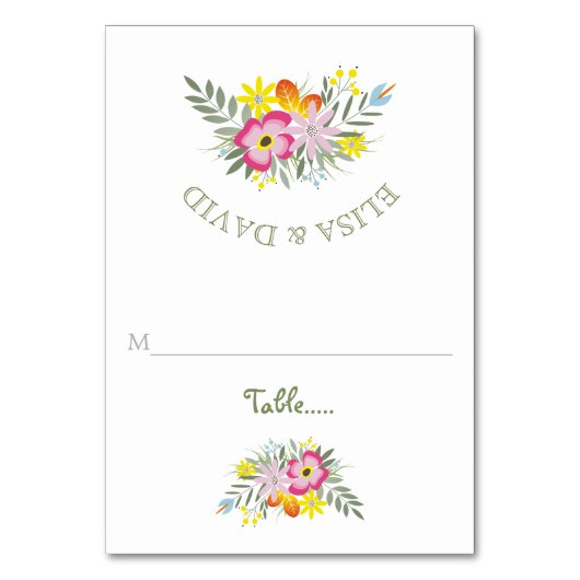 ピンクモダンの花結婚の折り畳みエスコートカード テーブルナンバー (正面)