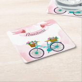 ピンクモダンの花自転車 スクエアペーパーコースター (アングル)