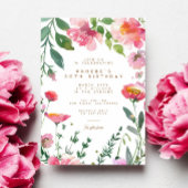 ピンクモダンの花金ゴールドガーデンバースデーパーティー 招待状