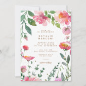 ピンクモダンの花金ゴールドガーデンブライダルシャワー 招待状 (正面)